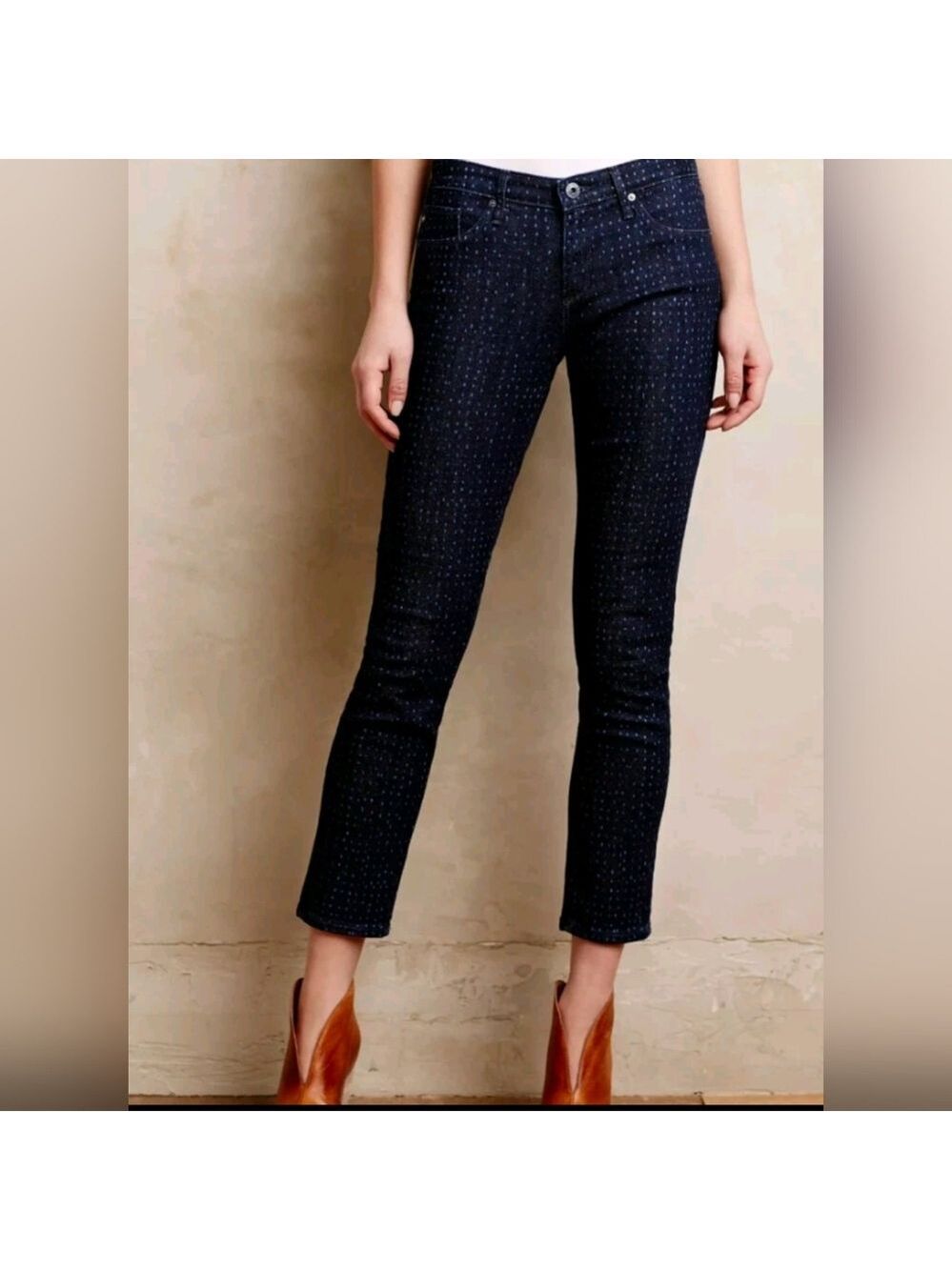 Ag Adriano Goldschmied Dotted Stevie Ankle Slim Straight Jeans Size 32R